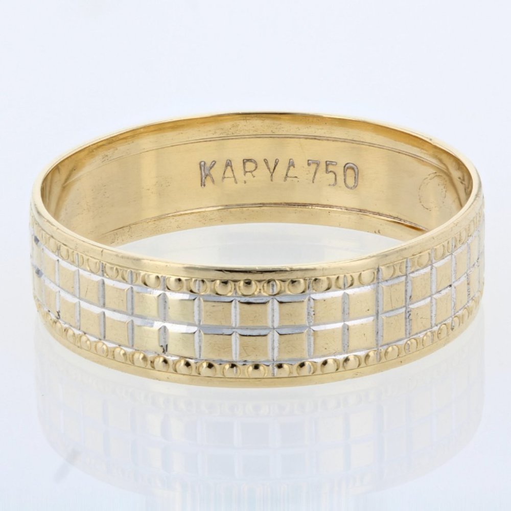 18K Two-Tone Gold Quilted Milgrain Wedding Band Ring - Karya